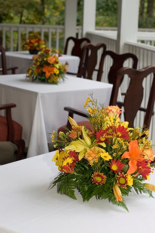 Floral centerpiece on table